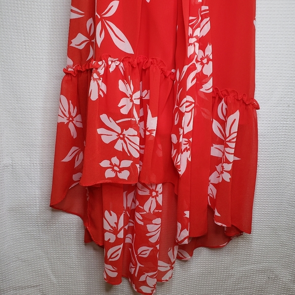 NEW Marciano Women's XS Light Red Sheer Floral High-Low Summer Tripical Dress - Picture 7 of 9